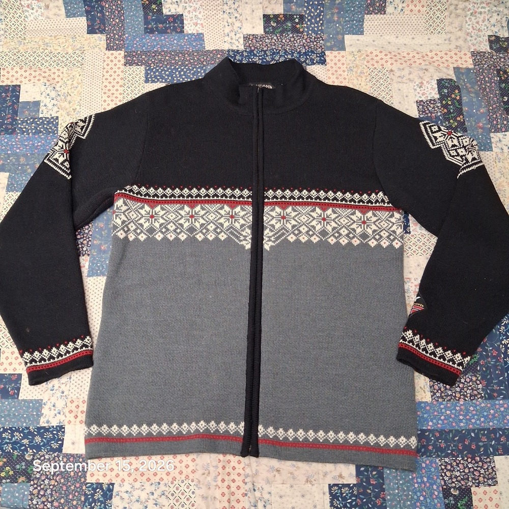 Norlender Knitwear Norway Pure Wool Full Zip Cardigan Sweater Mens M Nordic Ski